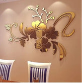 Acrylic Flower Mirror 3D Wall Stickers | Decorative Art For Bedroom & TV Background (Golden)(Silver)