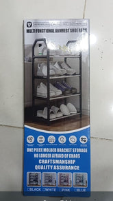 4-Layer Space-Saving Shoe Rack | Portable Dustproof Shoe Organizer With Cover | Plastic + Metal Body - Random Colour