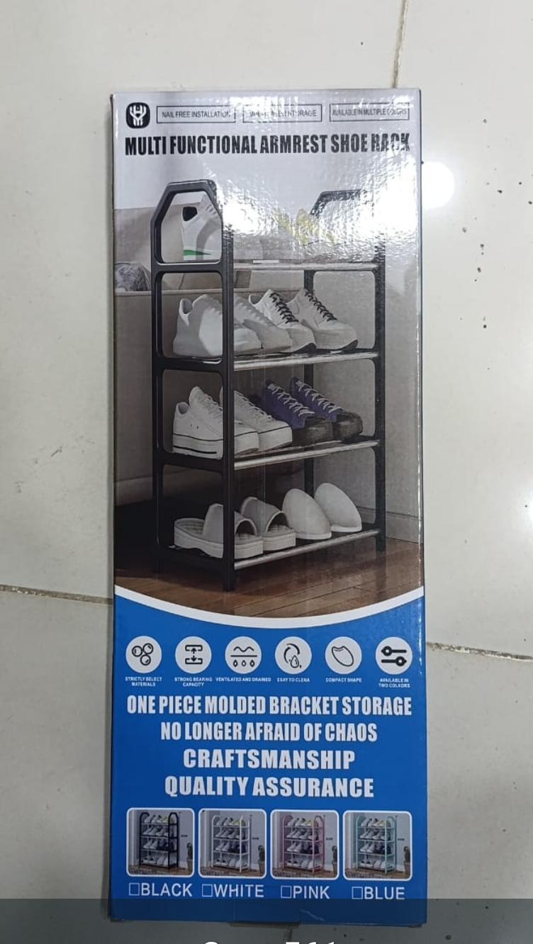 4-Layer Space-Saving Shoe Rack | Portable Dustproof Shoe Organizer With Cover | Plastic + Metal Body - Random Colour